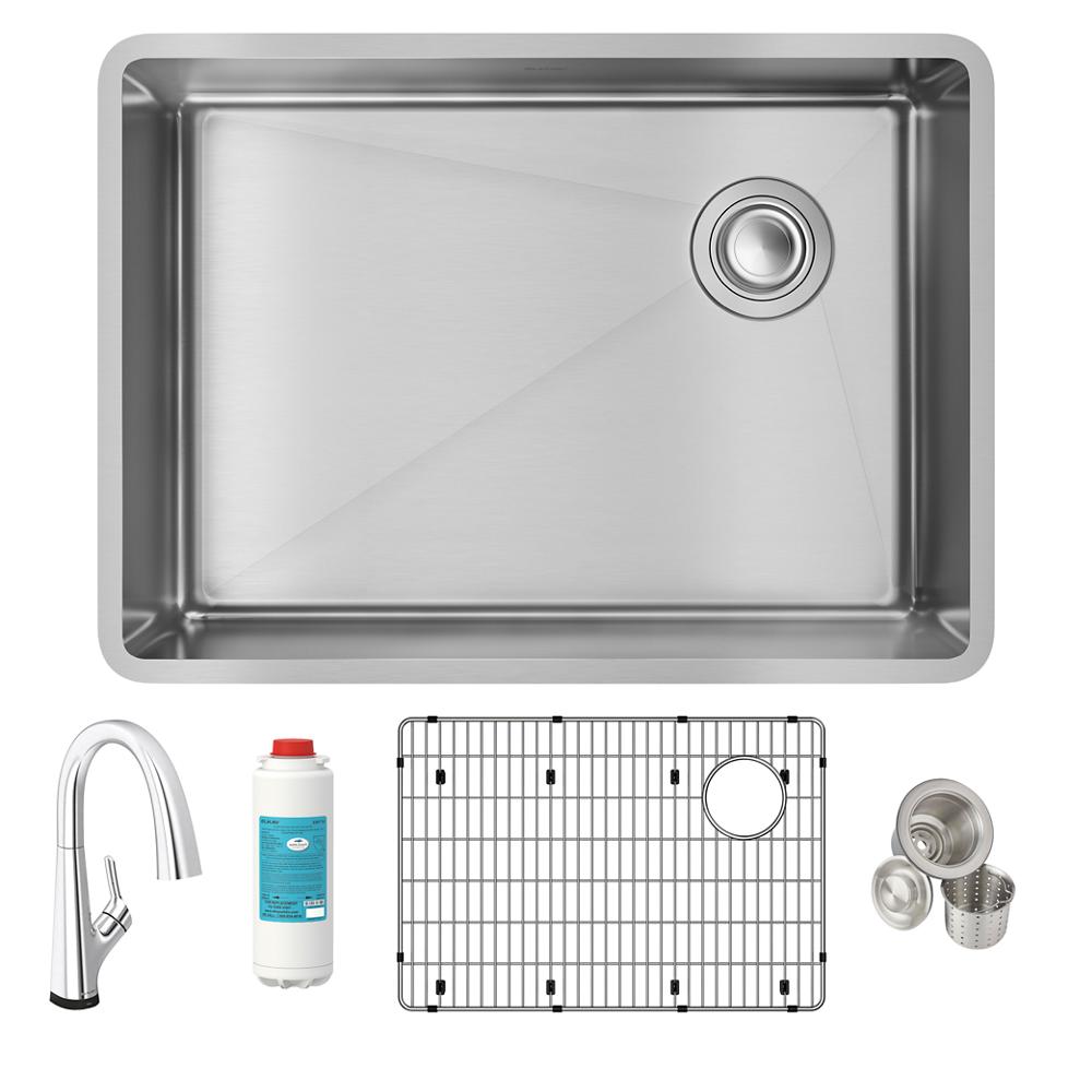 Elkay Crosstown 18 Gauge Stainless Steel 25-1/2" x 18-1/2" x 9" Single Bowl Undermount Sink Kit with Filtered Faucet ECTRU24179RTFLC
