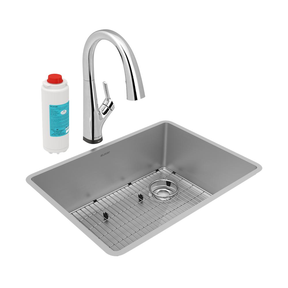 Elkay Crosstown 18 Gauge Stainless Steel 25-1/2" x 18-1/2" x 9" Single Bowl Undermount Sink Kit with Filtered Faucet ECTRU24179RTFLC