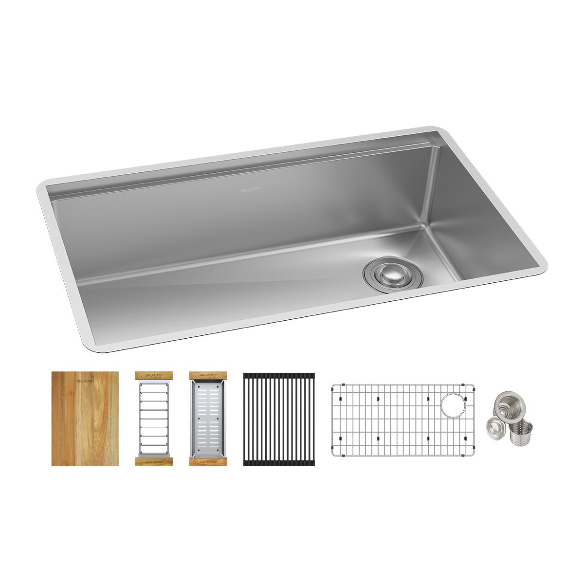 Elkay Crosstown 18 Gauge Workstation Stainless Steel 31-1/2" x 18-1/2" x 9" Single Bowl Undermount Sink Kit ECTRU30169RTWC