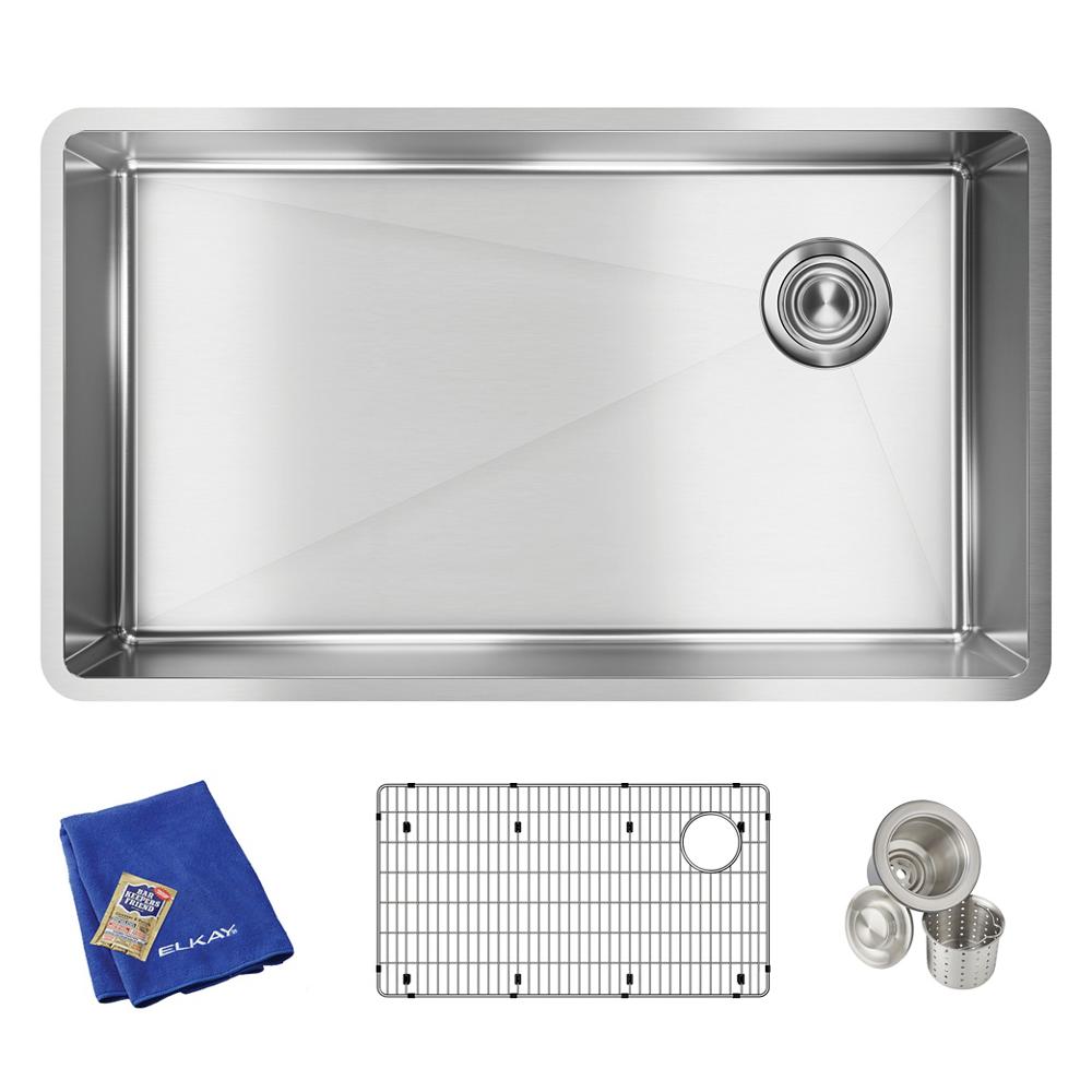 Elkay Crosstown 18 Gauge Stainless Steel 31-1/2" x 18-1/2" x 9" Single Bowl Undermount Sink Kit ECTRU30179RTC