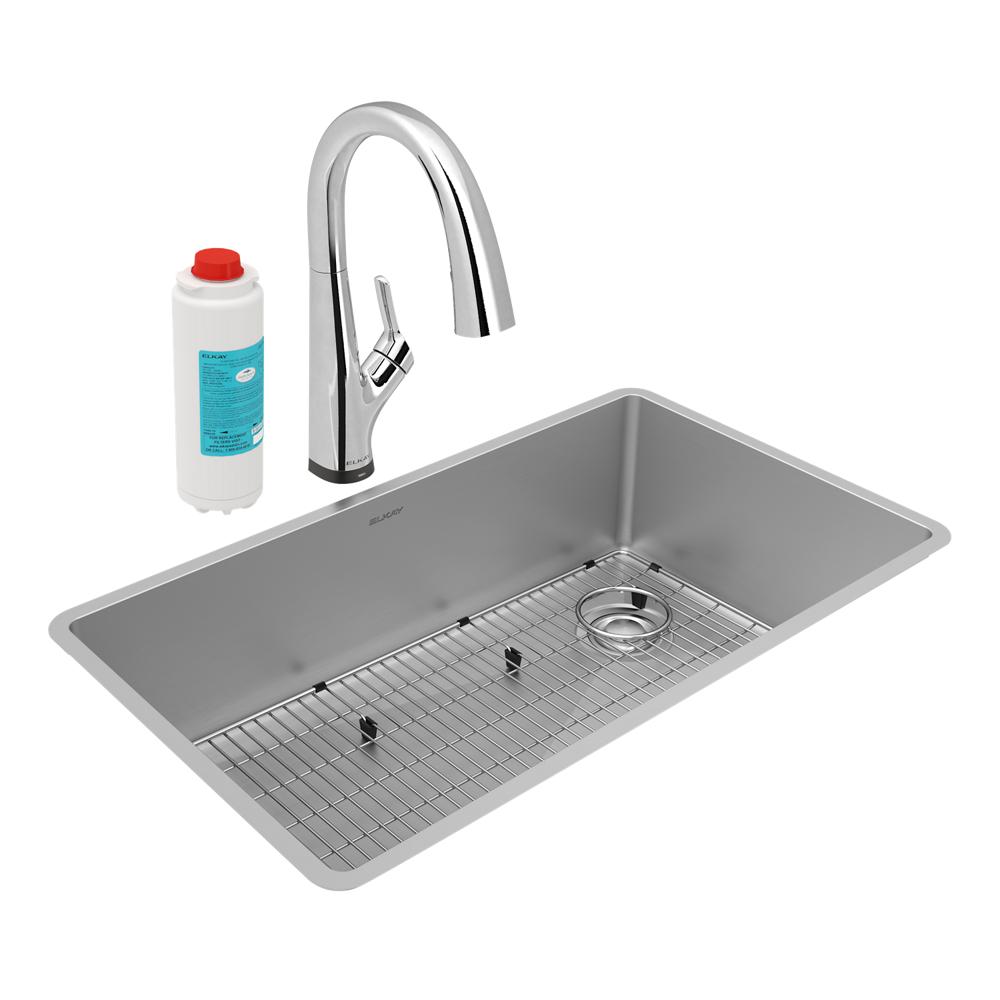Elkay Crosstown 18 Gauge Stainless Steel 31-1/2" x 18-1/2" x 9" Single Bowl Undermount Sink Kit with Filtered Faucet ECTRU30179RTFLC