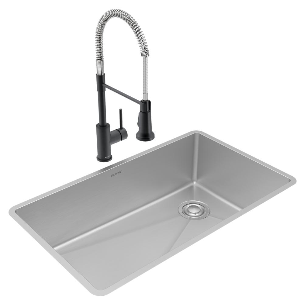 Elkay Crosstown 18 Gauge Stainless Steel 31-1/2" x 18-1/2" x 9" Single Bowl Undermount Sink & Faucet Kit with Drain ECTRU30179RTFMC