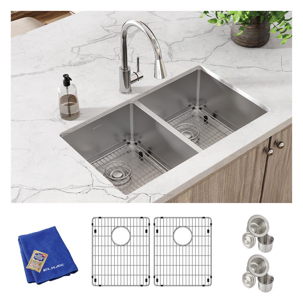 Elkay Crosstown 18 Gauge Stainless Steel 31-1/2" x 18-1/2" x 9" Equal Double Bowl Undermount Sink Kit ECTRU31179TC