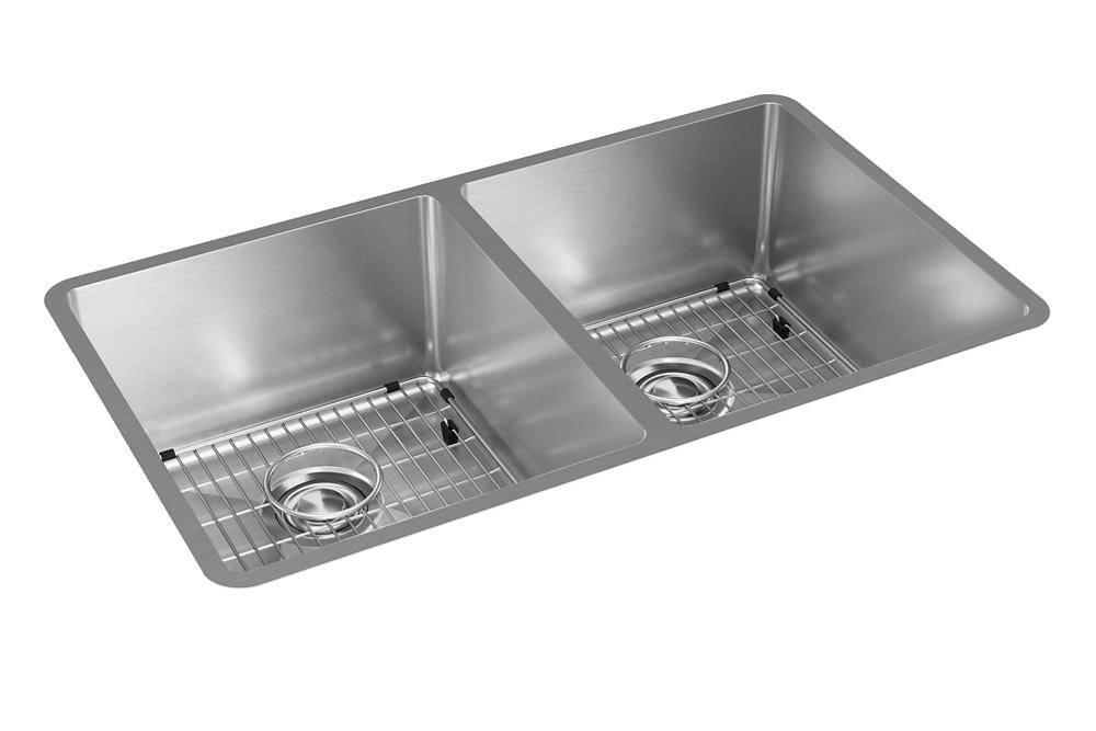 Elkay Crosstown 18 Gauge Stainless Steel 31-1/2" x 18-1/2" x 9" Equal Double Bowl Undermount Sink Kit ECTRU31179TC
