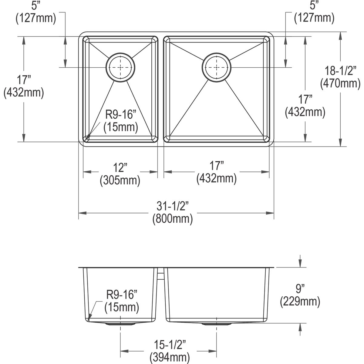 Elkay Crosstown Stainless Steel kitchen sink, Polished Satin ECTRU32179LT
