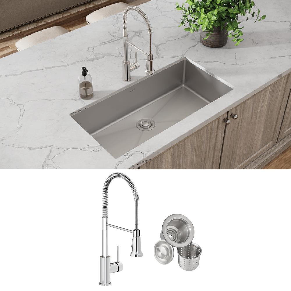 Elkay Crosstown 18 Gauge Stainless Steel 36-1/2" x 18-1/2" x 9" Single Bowl Undermount Sink & Faucet Kit with Drain ECTRU35179TFCC