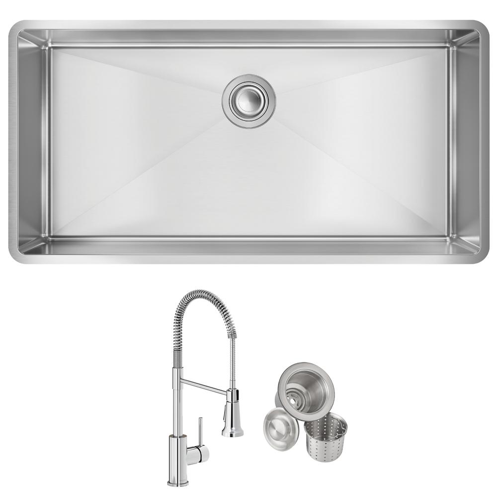 Elkay Crosstown 18 Gauge Stainless Steel 36-1/2" x 18-1/2" x 9" Single Bowl Undermount Sink & Faucet Kit with Drain ECTRU35179TFCC