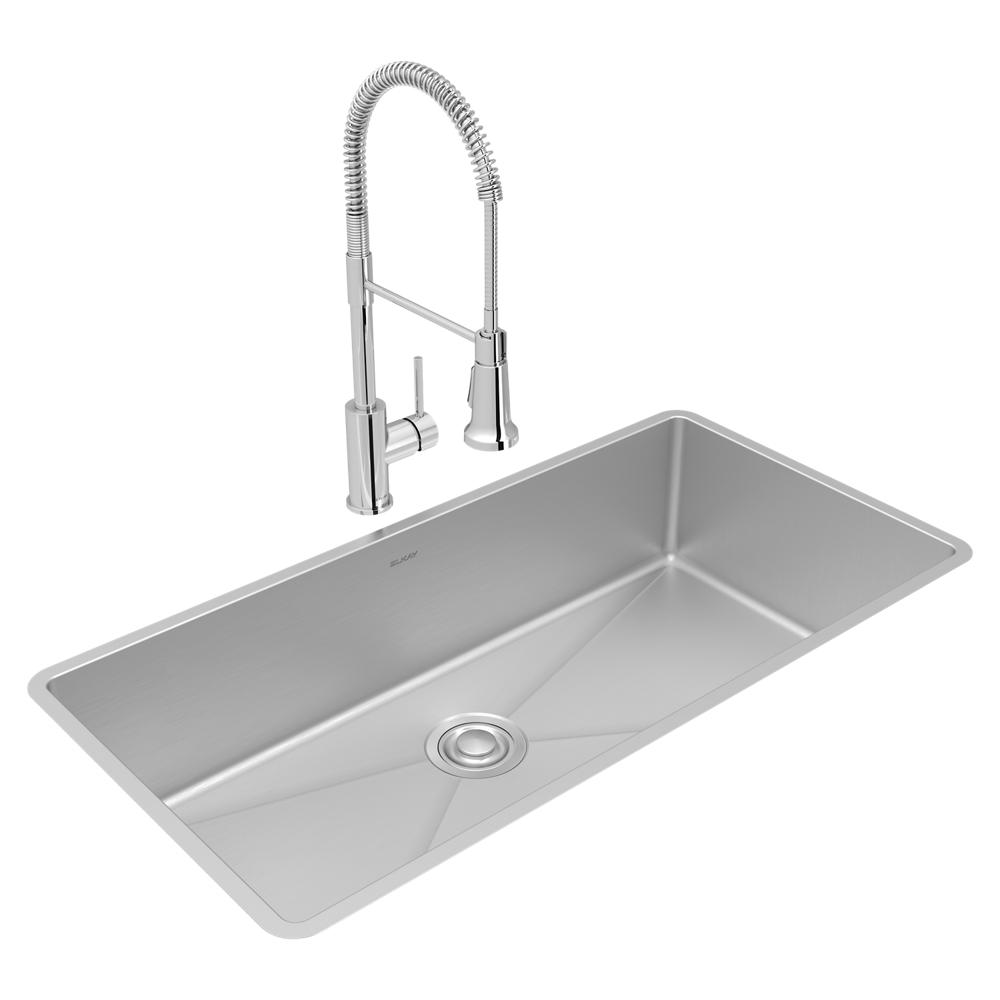 Elkay Crosstown 18 Gauge Stainless Steel 36-1/2" x 18-1/2" x 9" Single Bowl Undermount Sink & Faucet Kit with Drain ECTRU35179TFCC