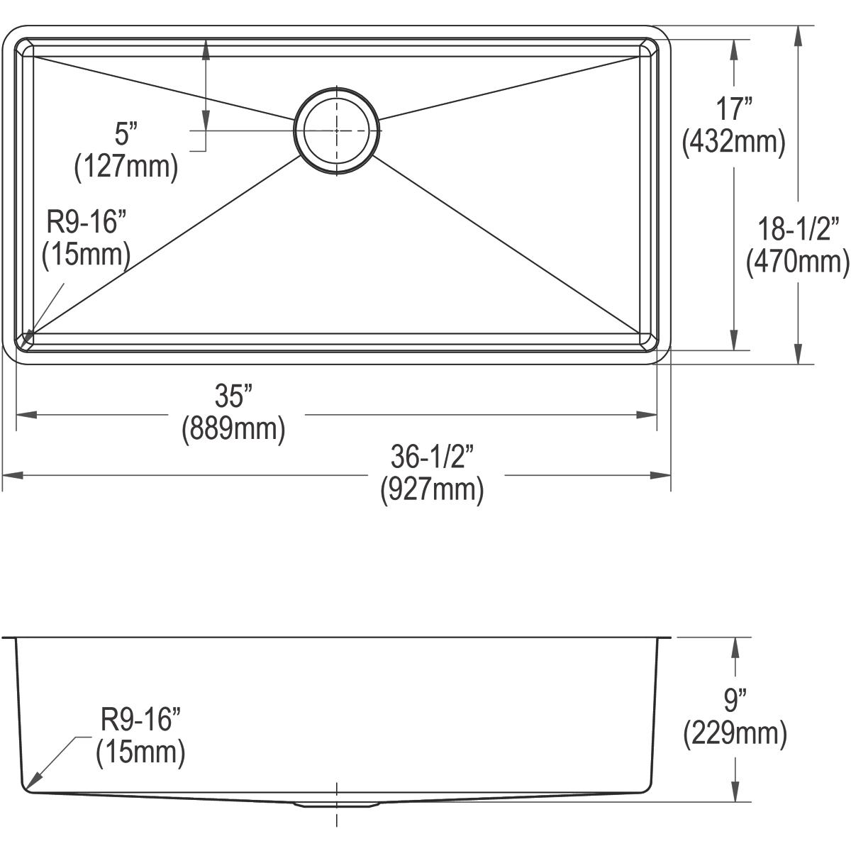 Elkay Crosstown 18 Gauge Stainless Steel 36-1/2" x 18-1/2" x 9" Single Bowl Undermount Sink Kit ECTRU35179TC