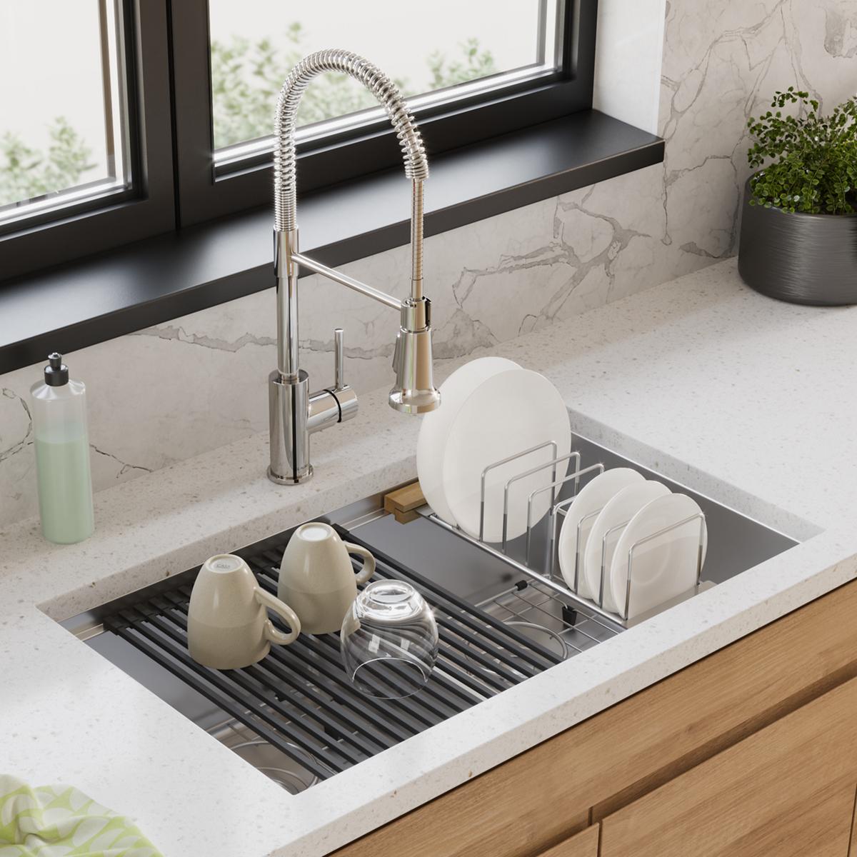 Elkay Crosstown 18 Gauge Workstation Stainless Steel 31-1/2" x 18-1/2" x 9" Equal Double Bowl Undermount Sink & Faucet Kit with Aqua Divide ECTRUA31169TFCW