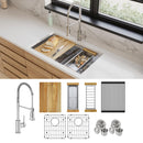 Elkay Crosstown 18 Gauge Workstation Stainless Steel 31-1/2" x 18-1/2" x 9" Equal Double Bowl Undermount Sink & Faucet Kit with Aqua Divide ECTRUA31169TFCW