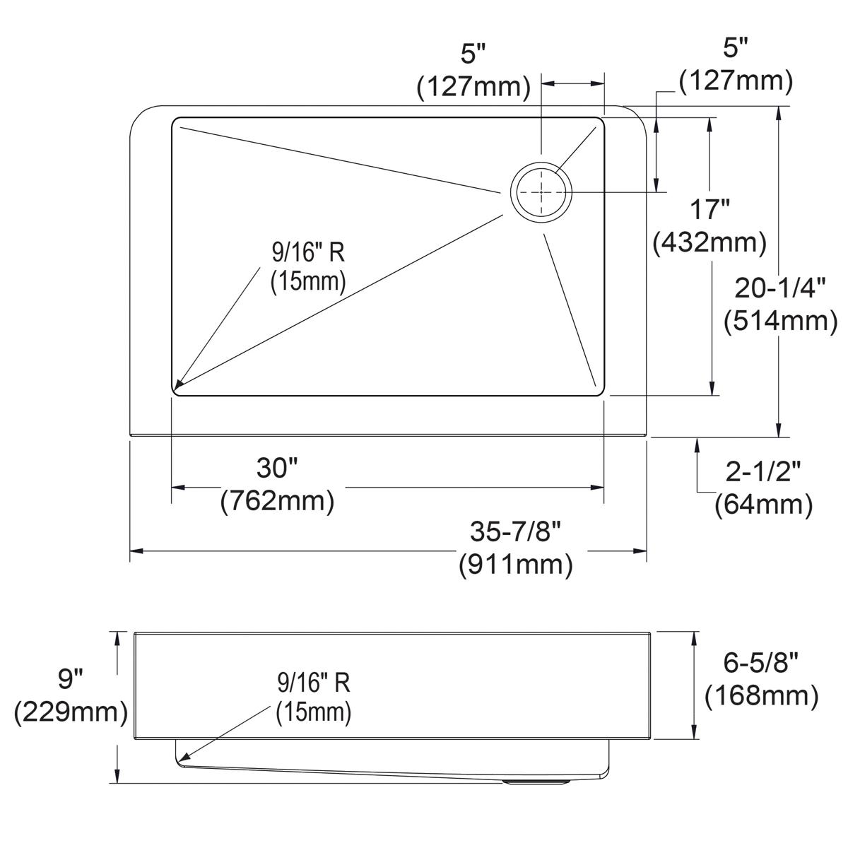 Elkay Crosstown 18 Gauge Stainless Steel 35-7/8" x 20-1/4" x 9" Single Bowl Farmhouse Sink Kit ECTRUF30179RC