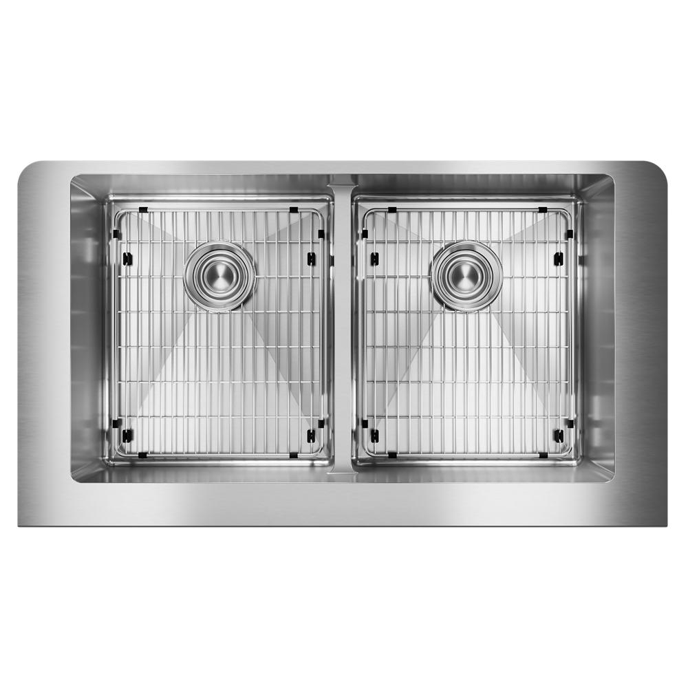 Elkay Crosstown 18 Gauge Stainless Steel 35-7/8" x 20-1/4" x 9" Equal Double Bowl Farmhouse Sink Kit with Aqua Divide ECTRUFA32179C