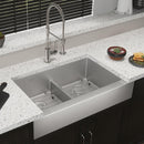Elkay Crosstown 18 Gauge Stainless Steel 35-7/8" x 20-1/4" x 9" Equal Double Bowl Farmhouse Sink & Faucet Kit with Aqua Divide & Bottom Grid & Drain ECTRUFA32179FBC
