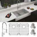Elkay Crosstown 18 Gauge Stainless Steel 35-7/8" x 20-1/4" x 9" Equal Double Bowl Farmhouse Sink & Faucet Kit with Aqua Divide & Bottom Grid & Drain ECTRUFA32179FBC