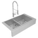 Elkay Crosstown 18 Gauge Stainless Steel 35-7/8" x 20-1/4" x 9" Equal Double Bowl Farmhouse Sink & Faucet Kit with Aqua Divide & Bottom Grid & Drain ECTRUFA32179FBC