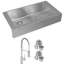 Elkay Crosstown 18 Gauge Stainless Steel 35-7/8" x 20-1/4" x 9" Eql Dbl Bwl Farmhouse Sink & Faucet Kit w/Aqua Divide & Drain ECTRUFA32179FCC