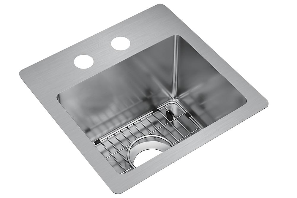 Elkay Crosstown 18 Gauge Stainless Steel 15" x 15" x 9" 2-Hole Single Bowl Dual Mount Bar Sink Kit ECTSR15159TBG2
