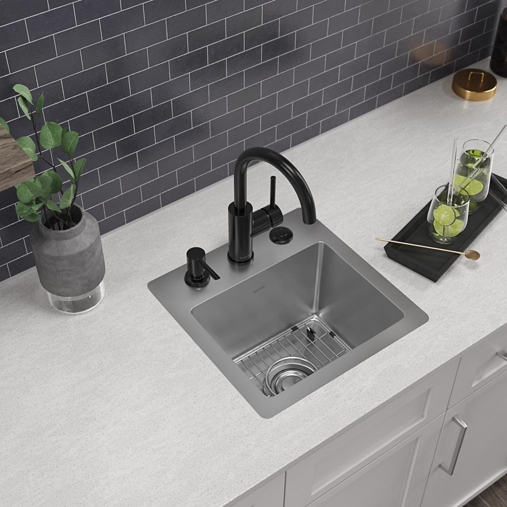 Elkay Crosstown 18 Gauge Stainless Steel 15" x 15" x 9" 3-Hole Single Bowl Dual Mount Bar Sink Kit ECTSR15159TBG3