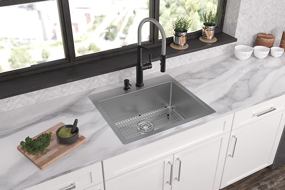 Elkay Crosstown 18 Gauge Stainless Steel 25" x 22" x 9" 2-Hole Single Bowl Dual Mount Sink Kit ECTSR25229TBG2