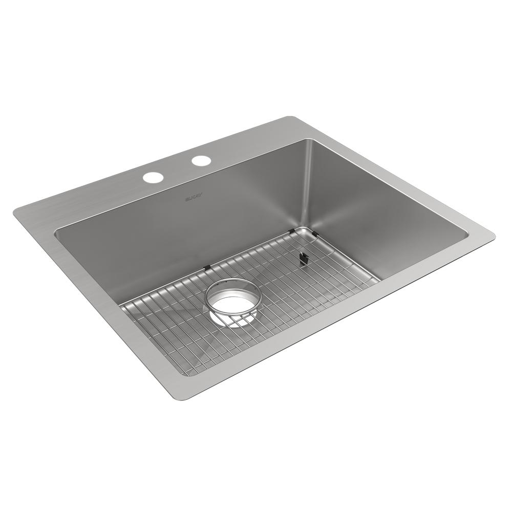 Elkay Crosstown 18 Gauge Stainless Steel 25" x 22" x 9" 2-Hole Single Bowl Dual Mount Sink Kit ECTSR25229TBG2