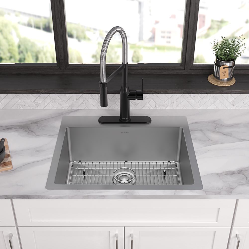 Elkay Crosstown 18 Gauge Stainless Steel 25" x 22" x 9" 3-Hole Single Bowl Dual Mount Sink Kit ECTSR25229TBG3