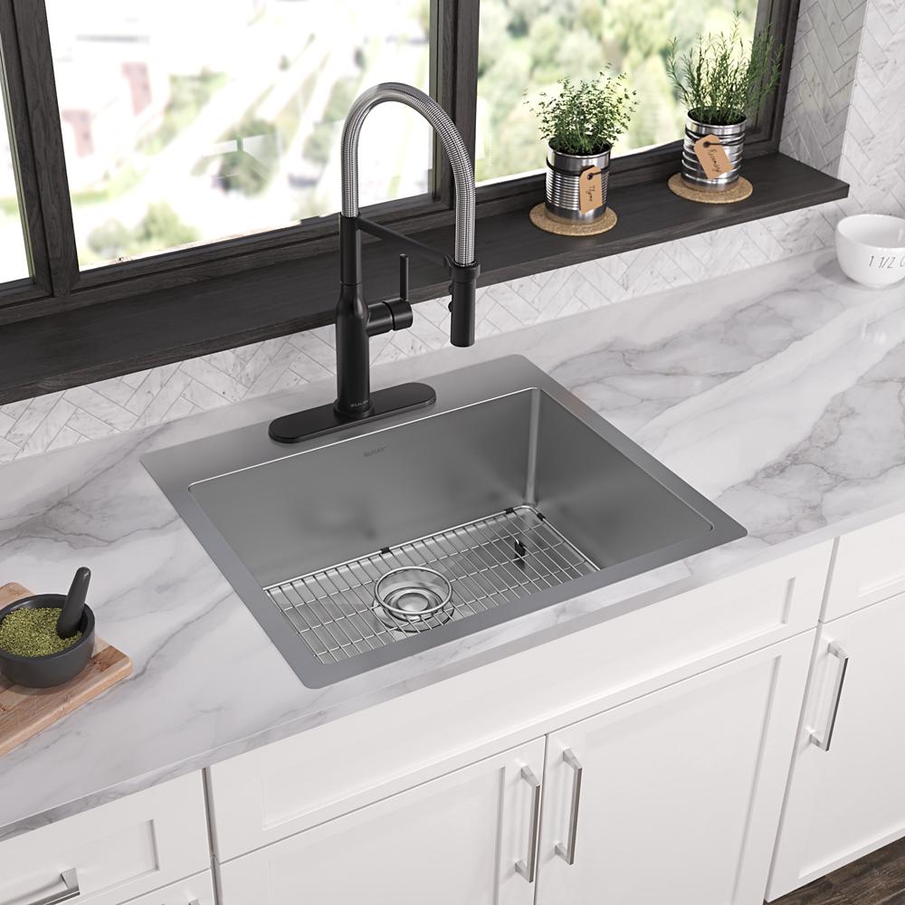 Elkay Crosstown 18 Gauge Stainless Steel 25" x 22" x 9" 3-Hole Single Bowl Dual Mount Sink Kit ECTSR25229TBG3