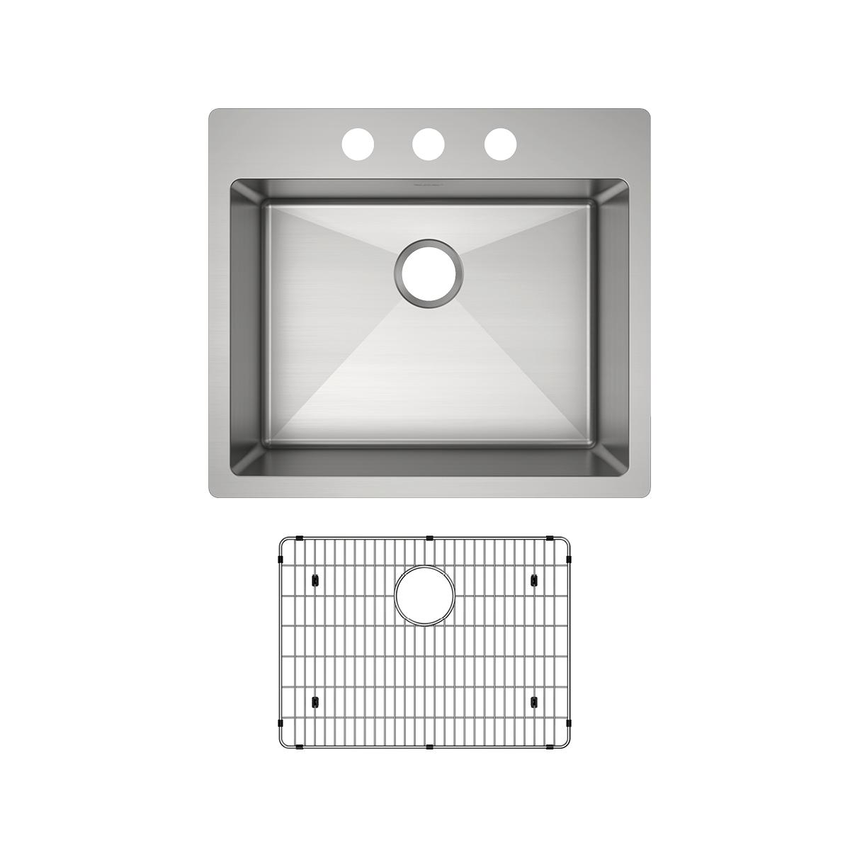 Elkay Crosstown 18 Gauge Stainless Steel 25" x 22" x 9" 3-Hole Single Bowl Dual Mount Sink Kit ECTSR25229TBG3