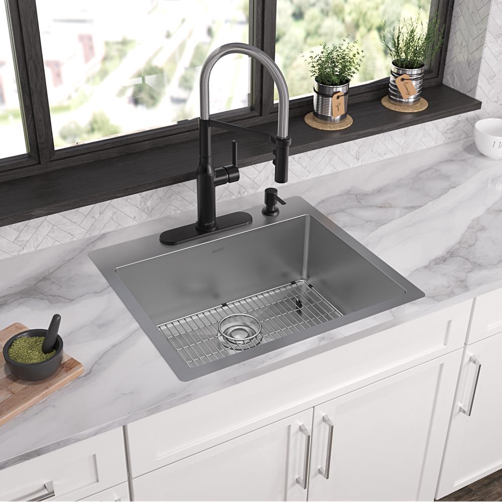 Elkay Crosstown 18 Gauge Stainless Steel 25" x 22" x 9" 4-Hole Single Bowl Dual Mount Sink Kit ECTSR25229TBG4