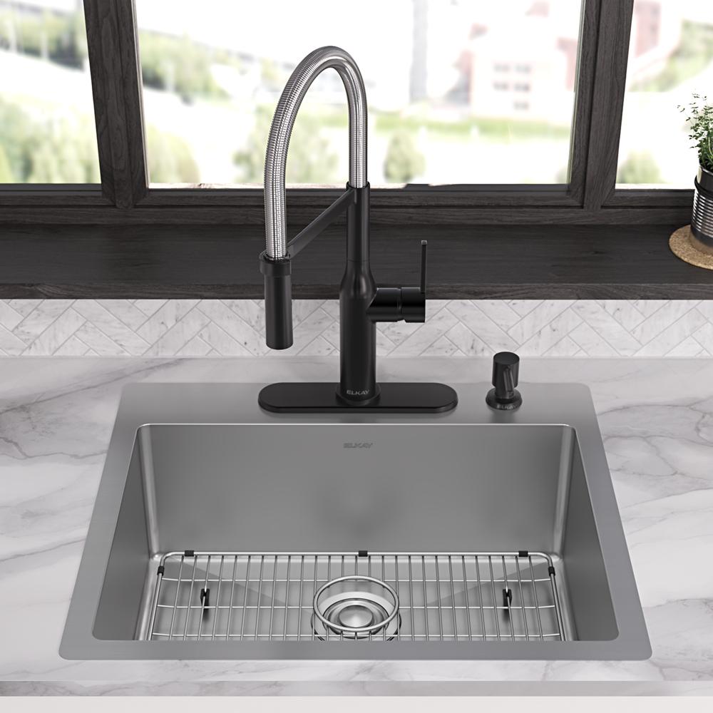 Elkay Crosstown 18 Gauge Stainless Steel 25" x 22" x 9" 4-Hole Single Bowl Dual Mount Sink Kit ECTSR25229TBG4