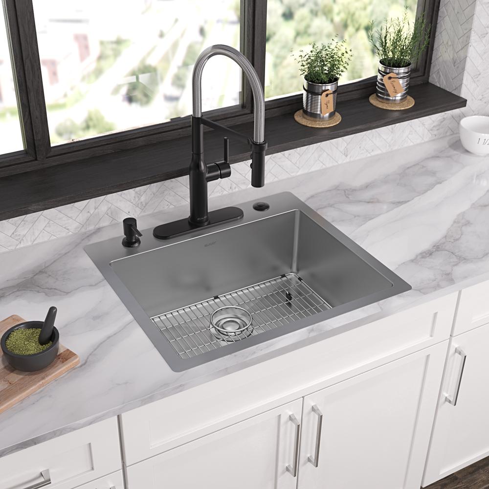Elkay Crosstown 18 Gauge Stainless Steel 25" x 22" x 9" 5-Hole Single Bowl Dual Mount Sink Kit ECTSR25229TBG5