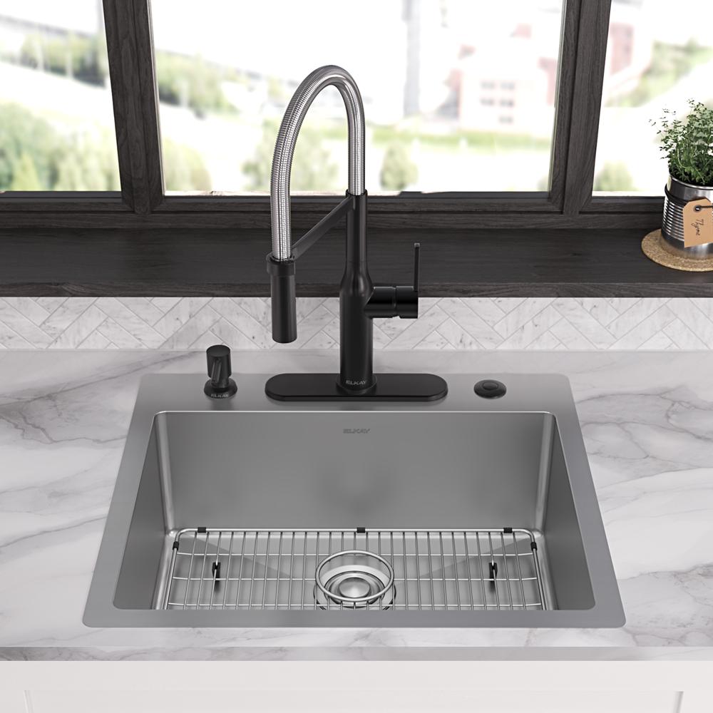 Elkay Crosstown 18 Gauge Stainless Steel 25" x 22" x 9" 5-Hole Single Bowl Dual Mount Sink Kit ECTSR25229TBG5