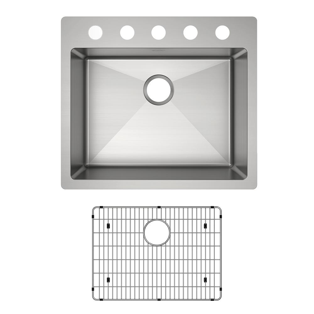 Elkay Crosstown 18 Gauge Stainless Steel 25" x 22" x 9" 5-Hole Single Bowl Dual Mount Sink Kit ECTSR25229TBG5