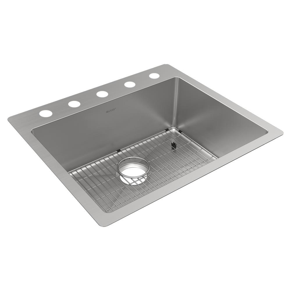 Elkay Crosstown 18 Gauge Stainless Steel 25" x 22" x 9" 5-Hole Single Bowl Dual Mount Sink Kit ECTSR25229TBG5