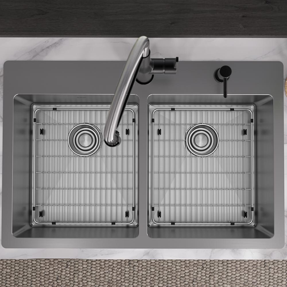 Elkay Crosstown 18 Gauge Stainless Steel 33" x 22" x 9" FR2-Hole Equal Double Bowl Dual Mount Sink Kit ECTSR33229TBGFR2