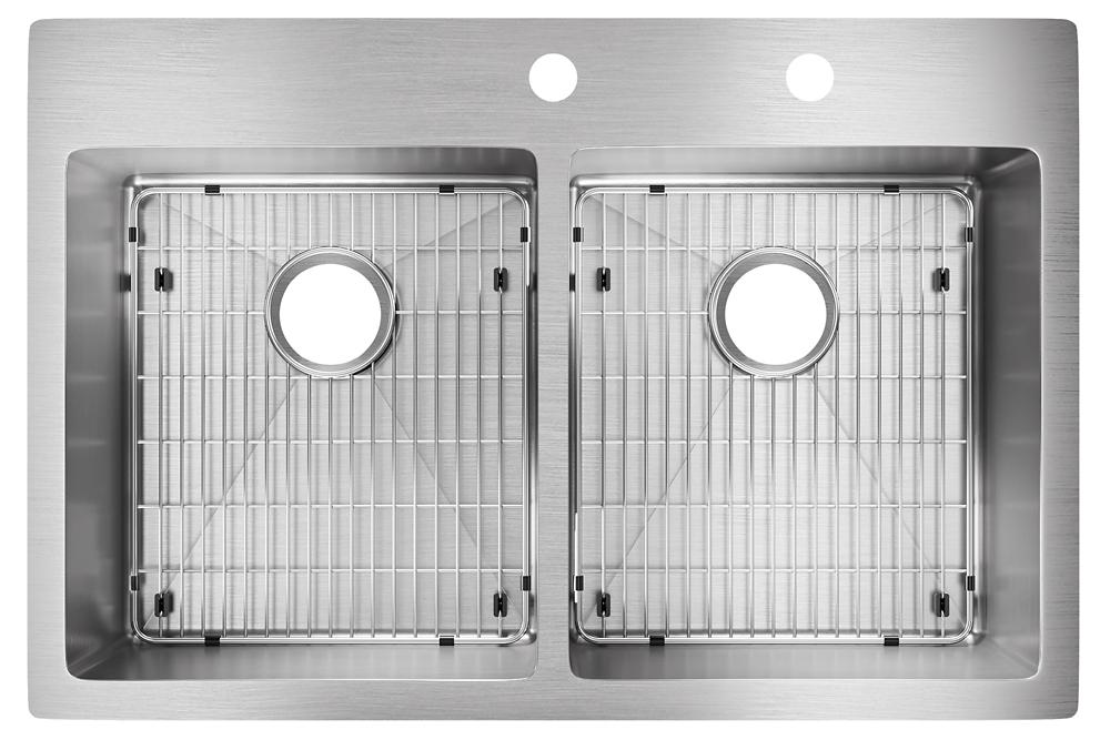 Elkay Crosstown 18 Gauge Stainless Steel 33" x 22" x 9" FR2-Hole Equal Double Bowl Dual Mount Sink Kit ECTSR33229TBGFR2