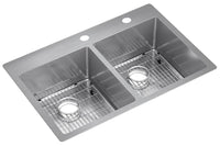 Elkay Crosstown 18 Gauge Stainless Steel 33" x 22" x 9" FR2-Hole Equal Double Bowl Dual Mount Sink Kit ECTSR33229TBGFR2