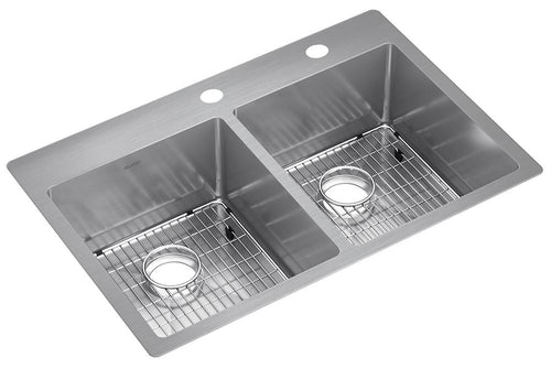 Elkay Crosstown 18 Gauge Stainless Steel 33" x 22" x 9" FR2-Hole Equal Double Bowl Dual Mount Sink Kit ECTSR33229TBGFR2