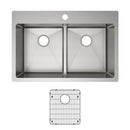Elkay Crosstown 18 Gauge Stainless Steel 33" x 22" x 9" 1-Hole Equal Double Bowl Dual Mount Sink Kit with Aqua Divide ECTSRA33229TBG1