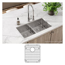 Elkay Crosstown 18 Gauge Stainless Steel 33" x 22" x 9" 1-Hole Equal Double Bowl Dual Mount Sink Kit with Aqua Divide ECTSRA33229TBG1