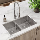 Elkay Crosstown 18 Gauge Stainless Steel 33" x 22" x 9" 1-Hole Equal Double Bowl Dual Mount Sink Kit with Aqua Divide ECTSRA33229TBG1