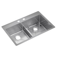 Elkay Crosstown 18 Gauge Stainless Steel 33" x 22" x 9" 2-Hole Equal Double Bowl Dual Mount Sink Kit with Aqua Divide ECTSRA33229TBG2