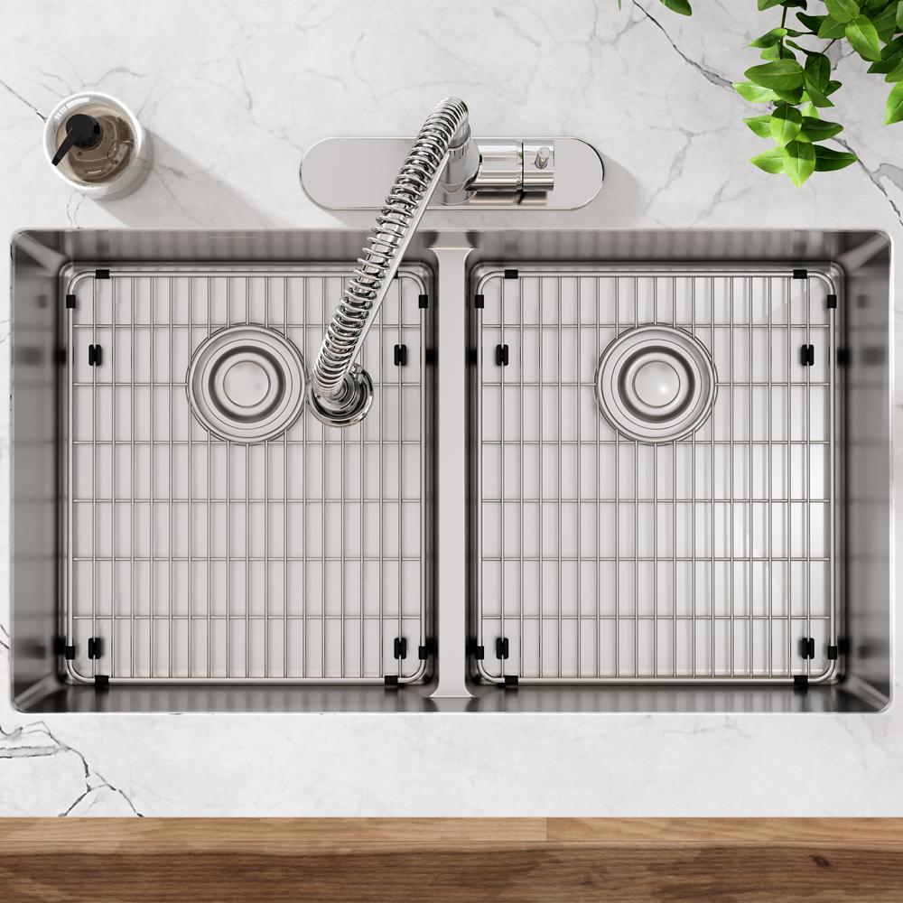 Elkay Crosstown 18 Gauge Stainless Steel 33" x 22" x 9" 3-Hole Equal Double Bowl Dual Mount Sink Kit with Aqua Divide ECTSRA33229TBG3