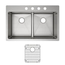 Elkay Crosstown 18 Gauge Stainless Steel 33" x 22" x 9" 4-Hole Equal Double Bowl Dual Mount Sink Kit with Aqua Divide ECTSRA33229TBG4