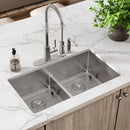 Elkay Crosstown 18 Gauge Stainless Steel 33" x 22" x 9" 4-Hole Equal Double Bowl Dual Mount Sink Kit with Aqua Divide ECTSRA33229TBG4