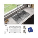 Elkay Crosstown 18 Gauge Stainless Steel 33" x 22" x 9" 1-Hole Equal Double Bowl Dual Mount Sink Kit with Aqua Divide and Faucet ECTSRA33229TFC