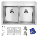 Elkay Crosstown 18 Gauge Stainless Steel 33" x 22" x 9" 1-Hole Equal Double Bowl Dual Mount Sink Kit with Aqua Divide and Faucet ECTSRA33229TFC