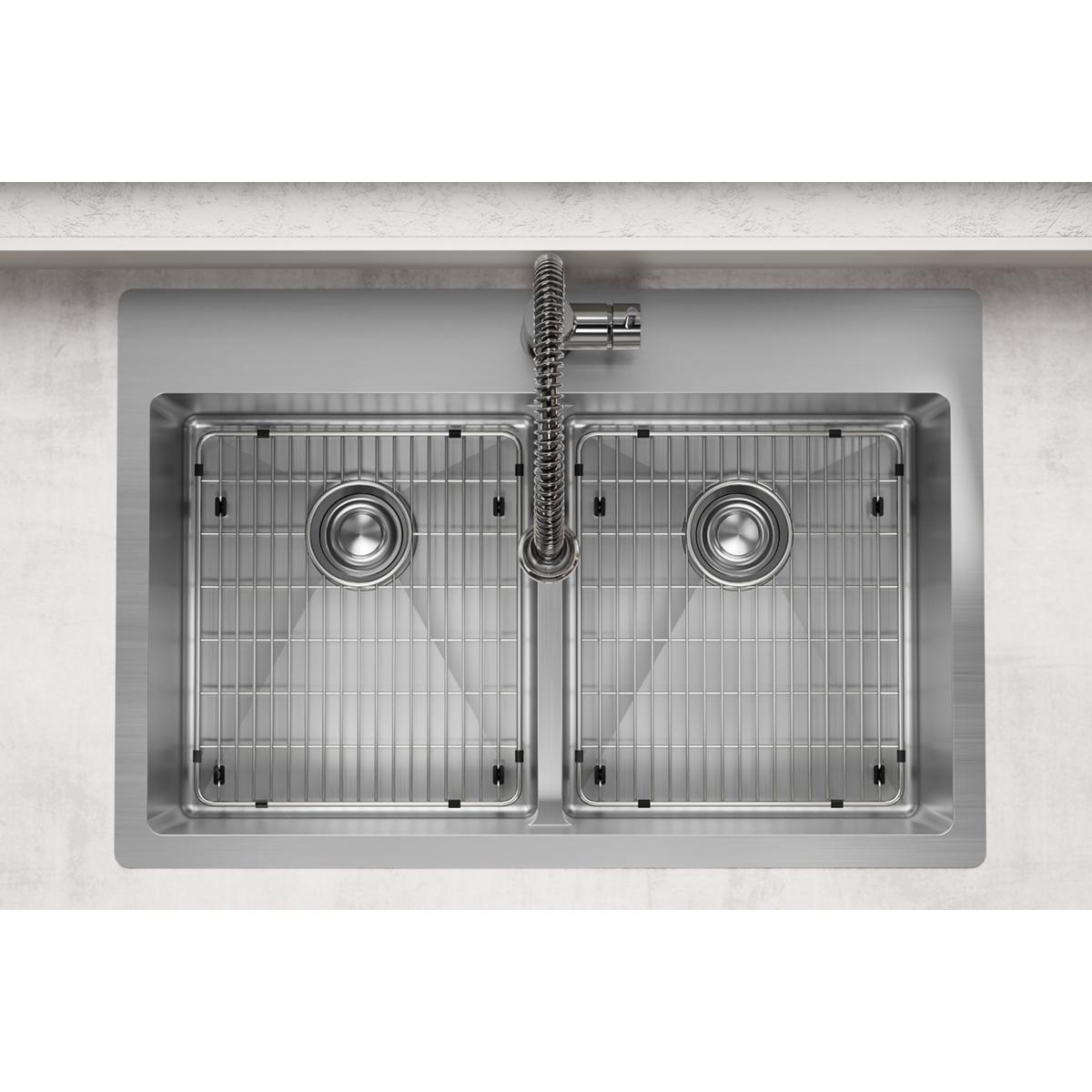 Elkay Crosstown 18 Gauge Stainless Steel 33" x 22" x 9" 1-Hole Equal Double Bowl Dual Mount Sink Kit with Aqua Divide and Faucet ECTSRA33229TFC
