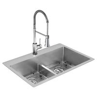 Elkay Crosstown 18 Gauge Stainless Steel 33" x 22" x 9" 1-Hole Equal Double Bowl Dual Mount Sink Kit with Aqua Divide and Faucet ECTSRA33229TFC