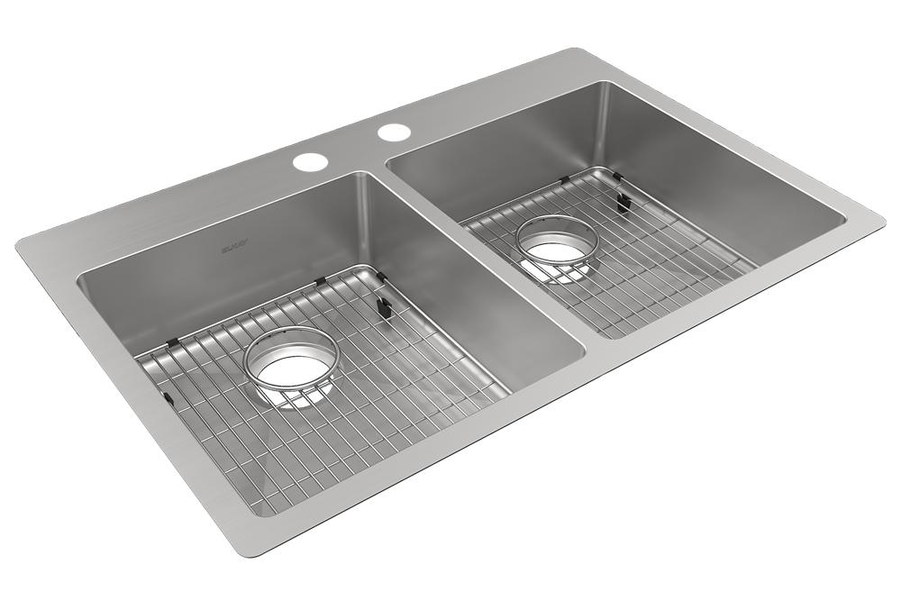 Elkay Crosstown 18 Gauge Stainless Steel 33" x 22" x 6" 2-Hole Equal Double Bowl Dual Mount ADA Sink Kit ECTSRAD33226TBG2